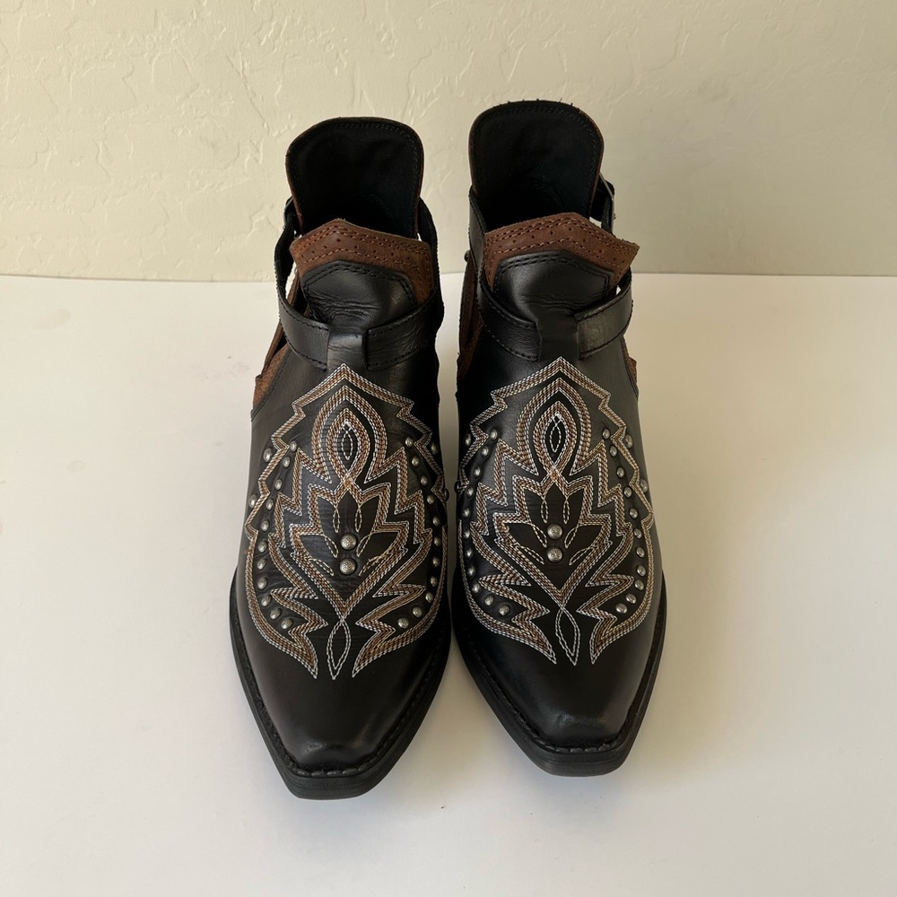 Durango Black and Brown Studded Western Ankle Bootie - Picture 2 of 8